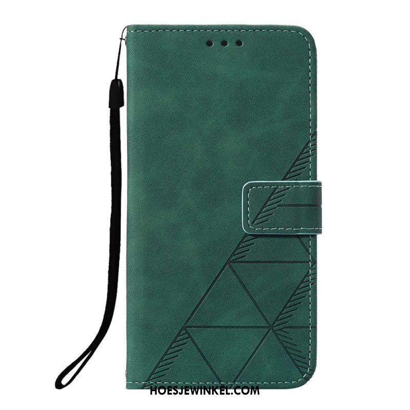 Folio-hoesje voor Xiaomi Redmi Note 10 Pro Met Ketting Strappy Geometrische Lederen Stijl