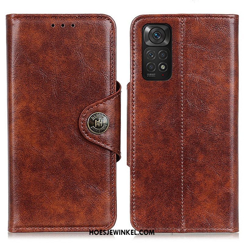 Folio-hoesje voor Xiaomi Redmi Note 11 / 11S Glanzende Knop Van Imitatieleer