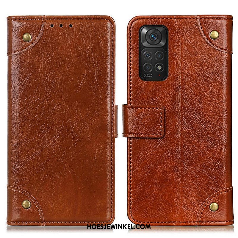 Folio-hoesje voor Xiaomi Redmi Note 11 / 11S Stijl Nappa Lederen Vintage Klinknagels