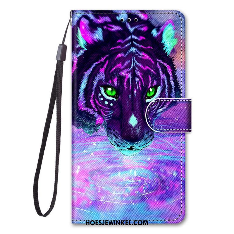 Folio-hoesje voor Xiaomi Redmi Note 11 Pro Plus 5G Met Ketting Feline On Fire Met Riem