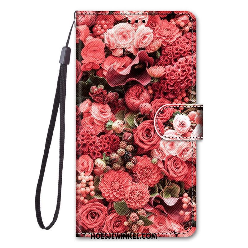 Folio-hoesje voor Xiaomi Redmi Note 11 Pro Plus 5G Met Ketting Riem Bloemen