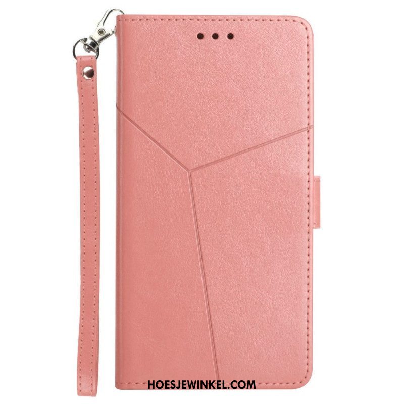 Folio-hoesje voor Xiaomi Redmi Note 11 Pro Plus 5G Met Ketting Strappy Geometrische Lederen Stijl