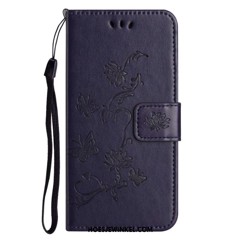 Folio-hoesje voor Xiaomi Redmi Note 12 4G Met Ketting Bloemen En Vlinders Met Riem