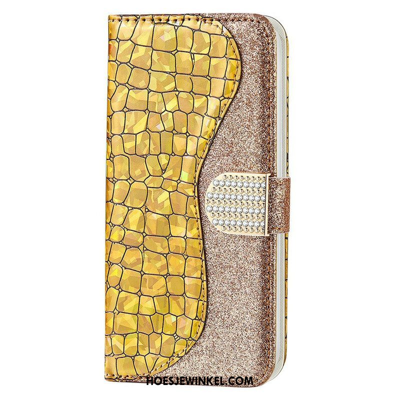 Folio-hoesje voor iPhone 13 Mini Krokodil Diamanten