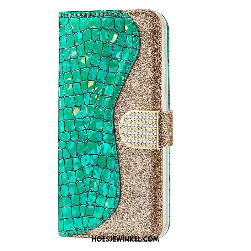 Folio-hoesje voor iPhone 13 Mini Krokodil Diamanten