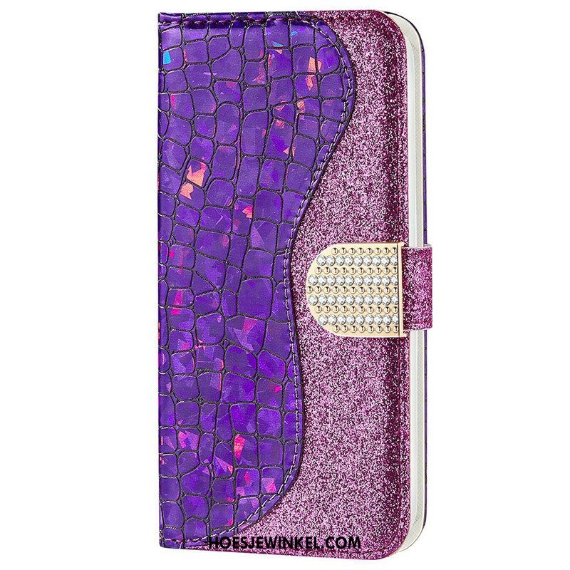 Folio-hoesje voor iPhone 13 Mini Krokodil Diamanten