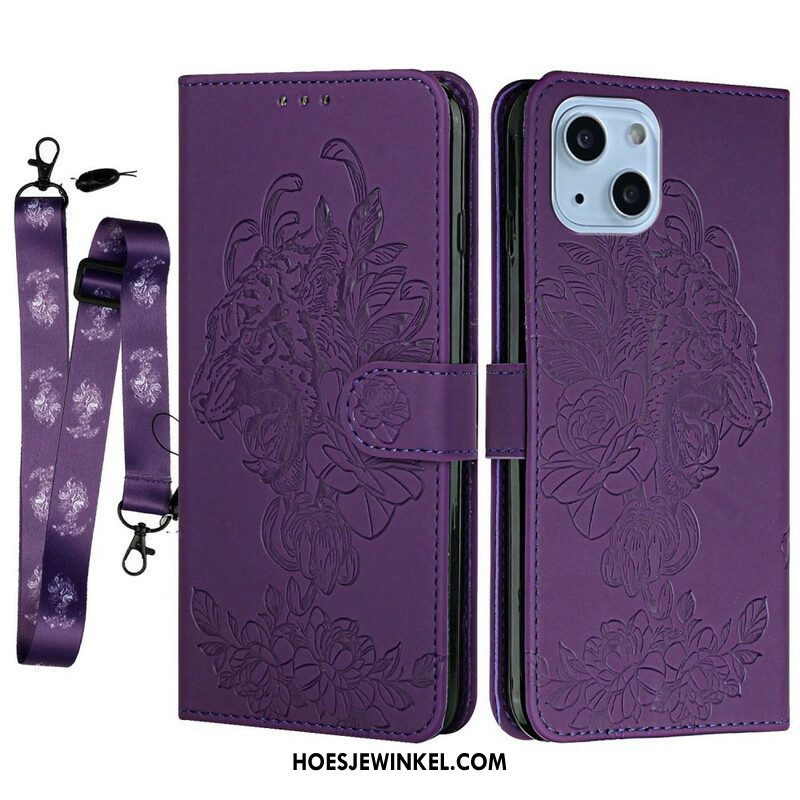 Folio-hoesje voor iPhone 13 Mini Met Ketting Barokke Strappy Tijger