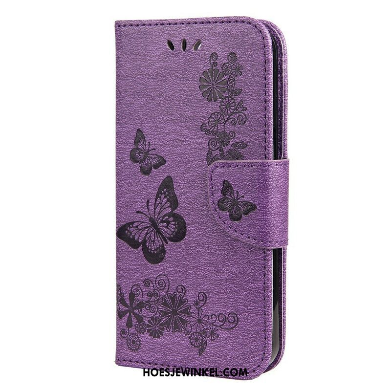 Folio-hoesje voor iPhone 13 Mini Met Ketting Prachtige Riemvlinders