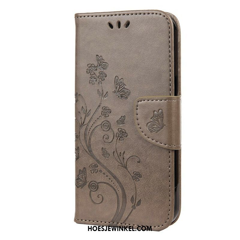 Folio-hoesje voor iPhone 13 Mini Met Ketting Strakke Bloemen