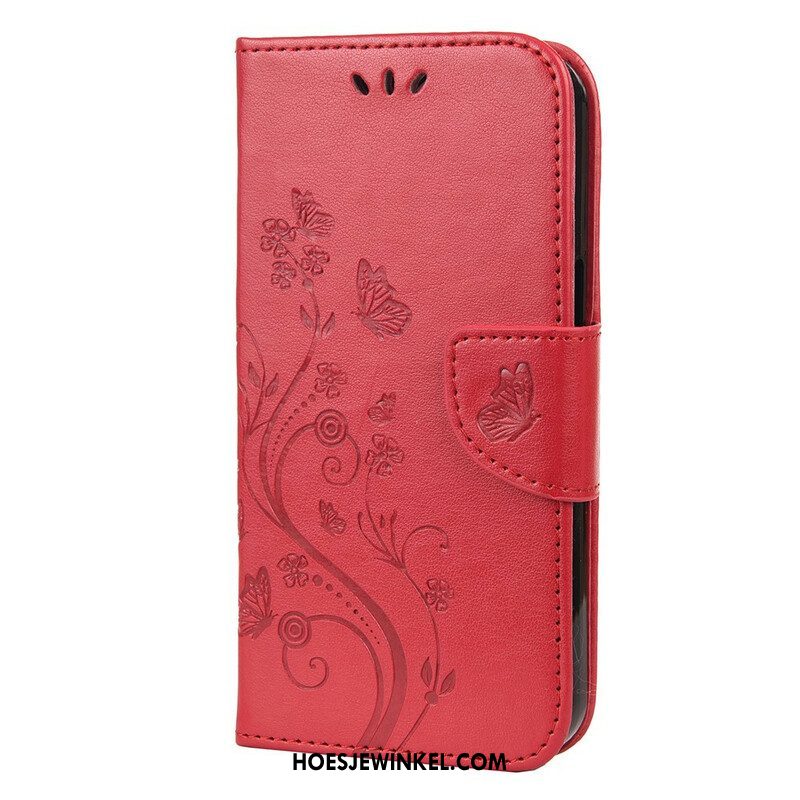 Folio-hoesje voor iPhone 13 Mini Met Ketting Strakke Bloemen