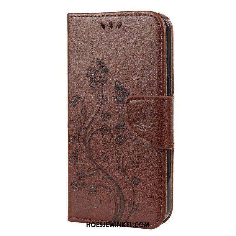 Folio-hoesje voor iPhone 13 Mini Met Ketting Strakke Bloemen