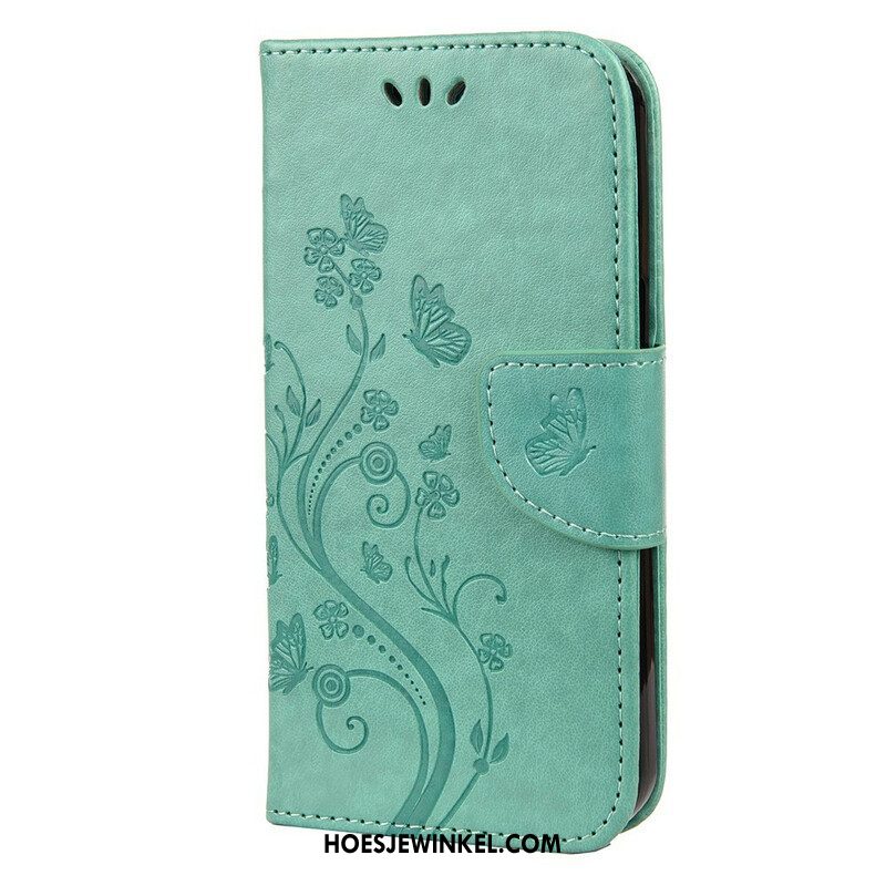 Folio-hoesje voor iPhone 13 Mini Met Ketting Strakke Bloemen