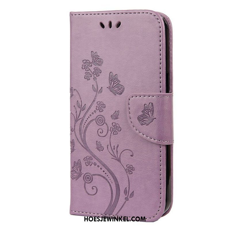 Folio-hoesje voor iPhone 13 Mini Met Ketting Strakke Bloemen