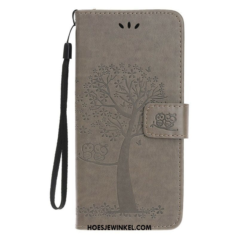 Folio-hoesje voor iPhone 13 Mini Met Ketting String Boom En Uilen