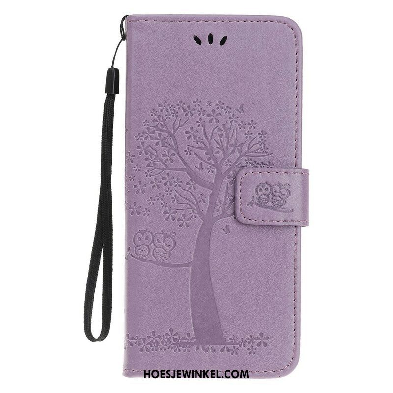 Folio-hoesje voor iPhone 13 Mini Met Ketting String Boom En Uilen