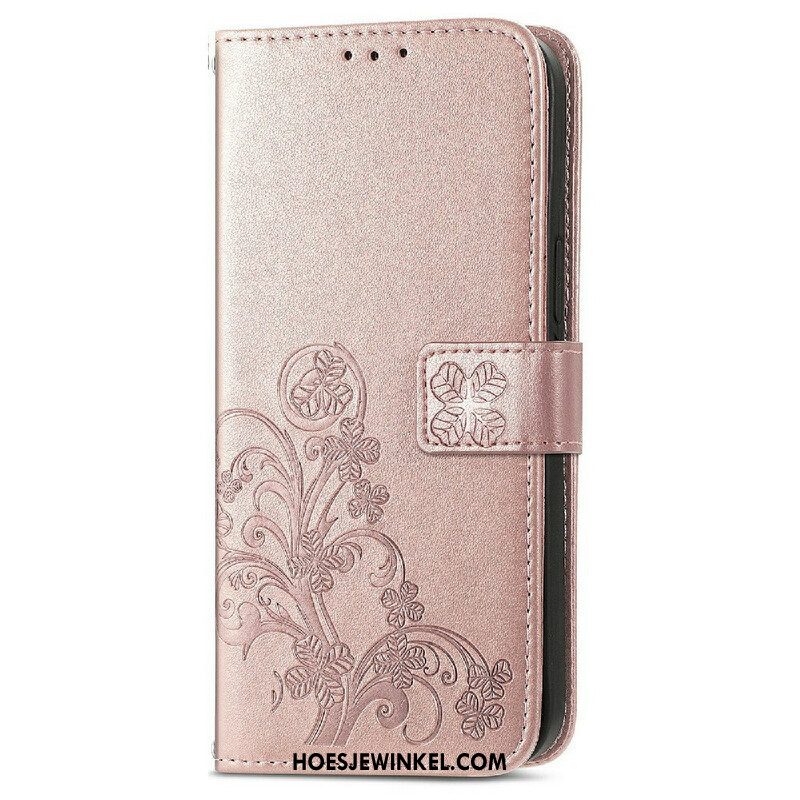 Folio-hoesje voor iPhone 13 Mini Met Ketting Vlinders En Bloemen Riem