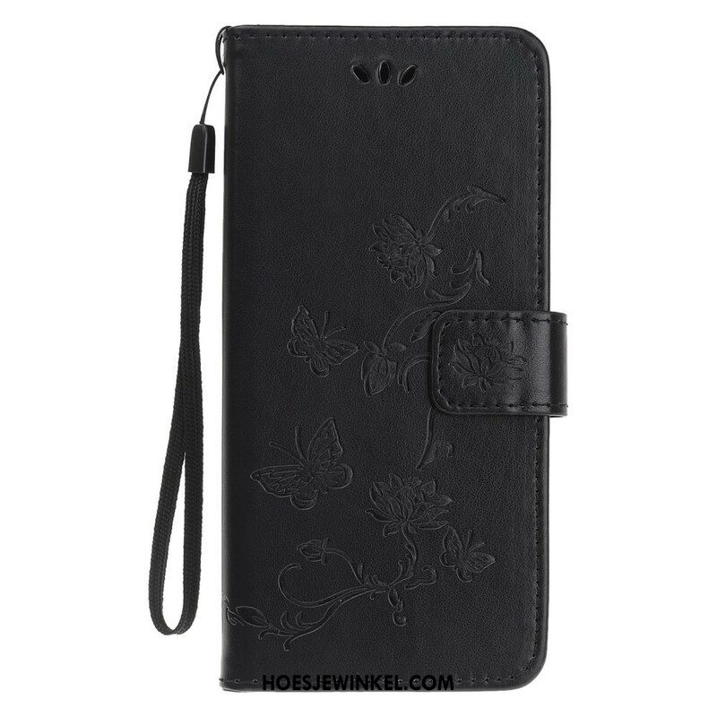 Folio-hoesje voor iPhone 13 Mini Met Ketting Vlinders En Bloemen Riem