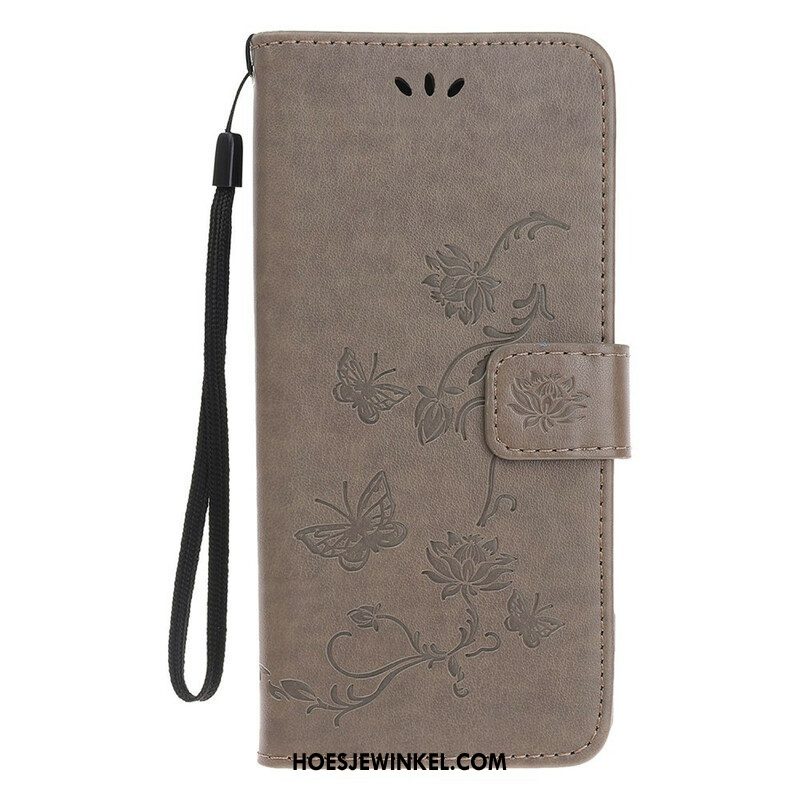 Folio-hoesje voor iPhone 13 Mini Met Ketting Vlinders En Bloemen Riem