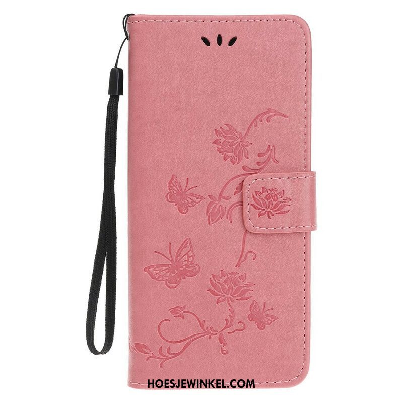 Folio-hoesje voor iPhone 13 Mini Met Ketting Vlinders En Bloemen Riem