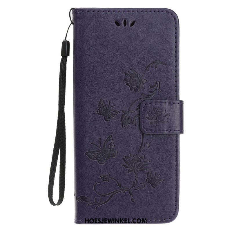 Folio-hoesje voor iPhone 13 Mini Met Ketting Vlinders En Bloemen Riem