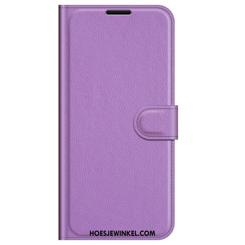 Folio-hoesje voor iPhone 13 Pro Klassiek Litchi-leereffect