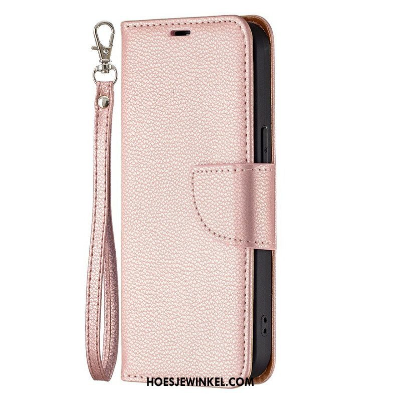 Folio-hoesje voor iPhone 13 Pro Met Ketting Gekleurde Lychee Leren Bandjes Met Leereffect