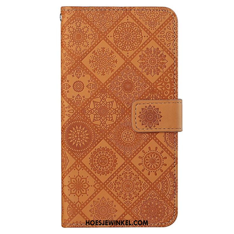 Folio-hoesje voor iPhone 14 Met Ketting Riem Tapijt Patroon