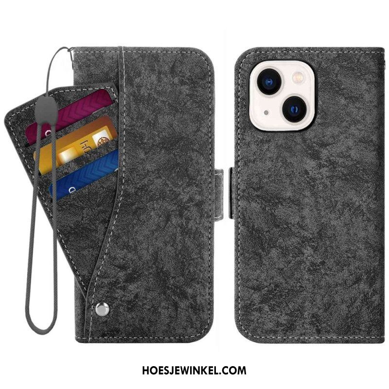 Folio-hoesje voor iPhone 14 Plus Glijdende En Lanyard-kaarthouder