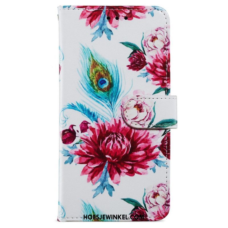 Folio-hoesje voor iPhone 15 Plus Met Ketting Bloemen Met Riempje