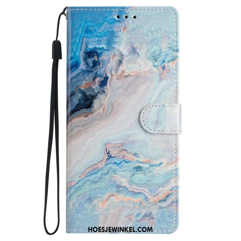 Folio-hoesje voor iPhone 15 Plus Met Ketting Marmeren Band