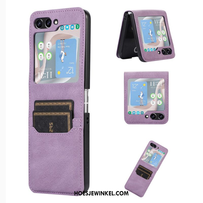 Hoesje Case Samsung Galaxy Z Flip 5 Retro-kaarthouder Met Leereffect