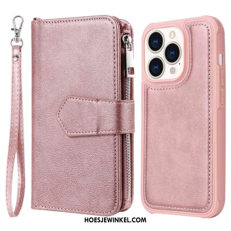 Hoesje Flip Case voor iPhone 14 Pro Portemonnee Leren Portemonnee Met Afneembaar