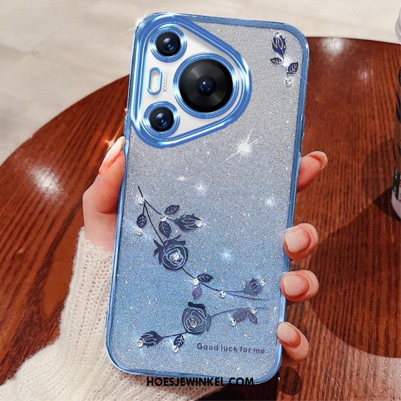 Hoesje Huawei Pura 70 Pro Bloemen En Strasssteentjes Kadem Bescherming Hoesje