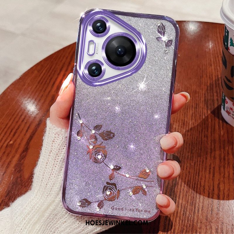 Hoesje Huawei Pura 70 Pro Bloemen En Strasssteentjes Kadem Bescherming Hoesje