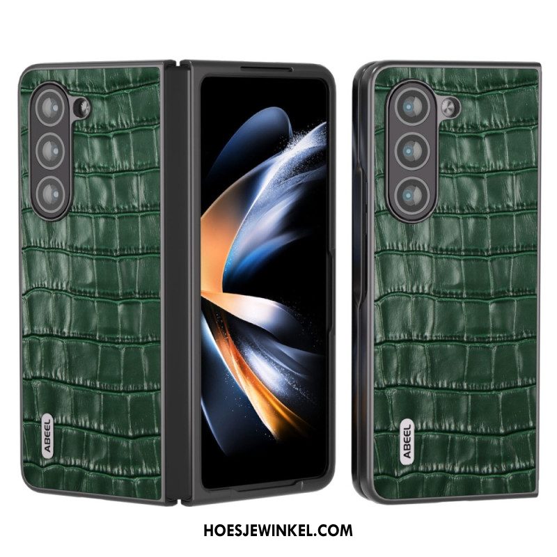 Hoesje Samsung Galaxy Z Fold 5 Echt Leer Krokodillenontwerp Bescherming Hoesje