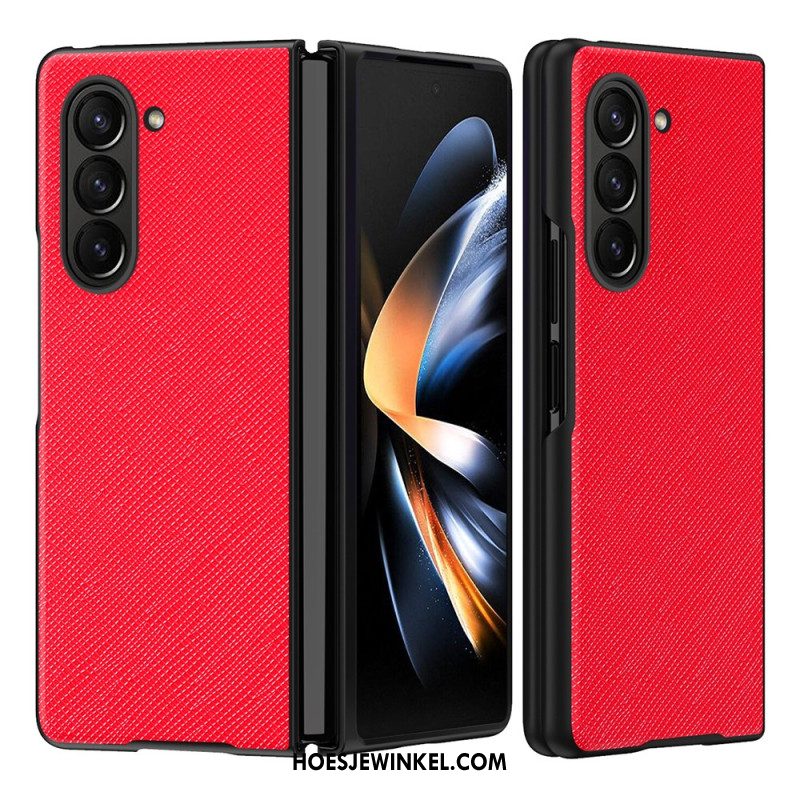 Hoesje Samsung Galaxy Z Fold 5 Leren Stijl Met Geweven Effect Bescherming Hoesje