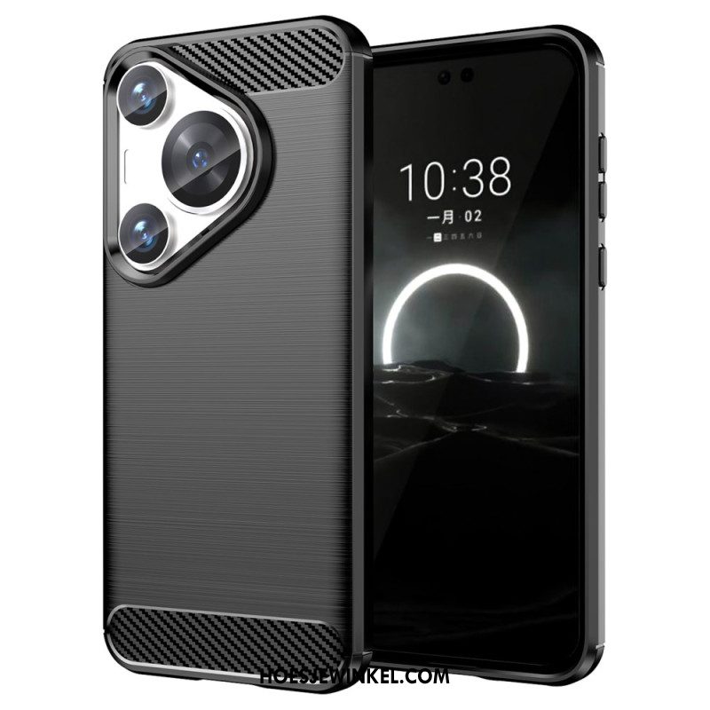 Hoesje Voor Huawei Pura 70 Pro Geborstelde Koolstofvezel