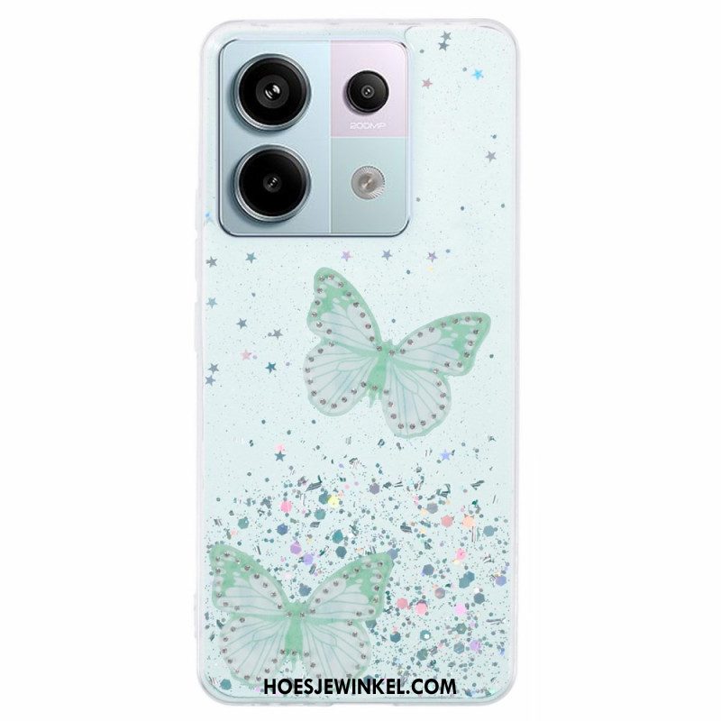 Hoesje Xiaomi Redmi Note 13 Pro 5g Vlinders Glitteren Bescherming Hoesje