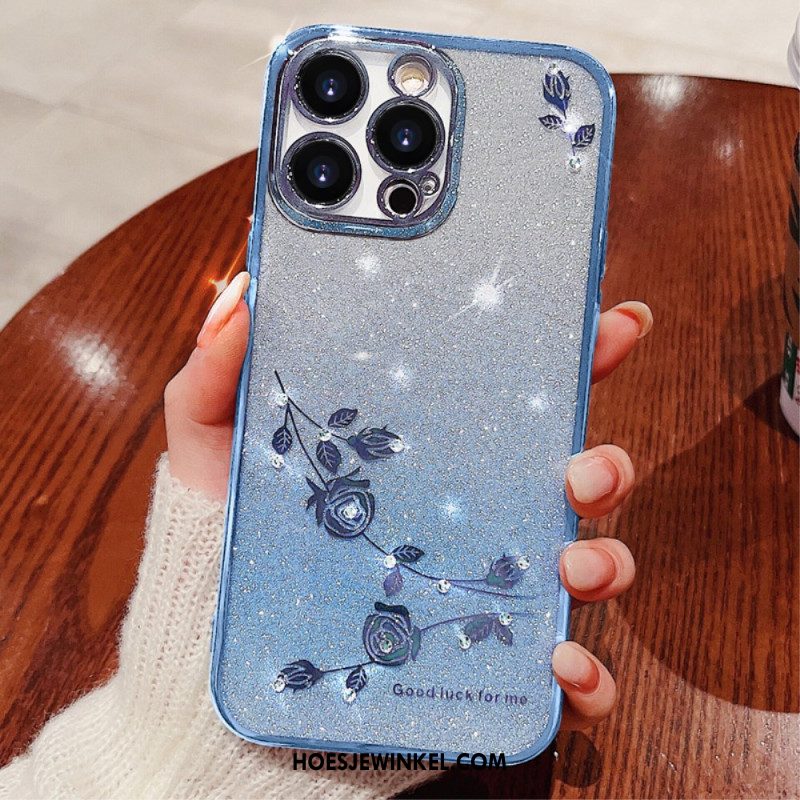 Hoesje iPhone 16 Pro Bloemen En Strasssteentjes Kadem