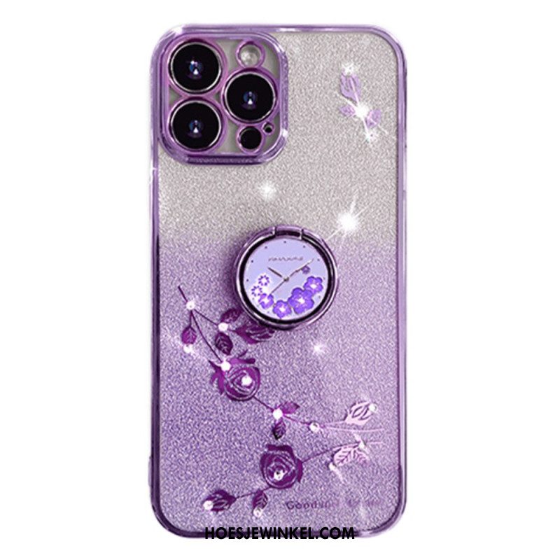 Hoesje iPhone 16 Pro Max Steunring Met Bloem En Strass Kadem