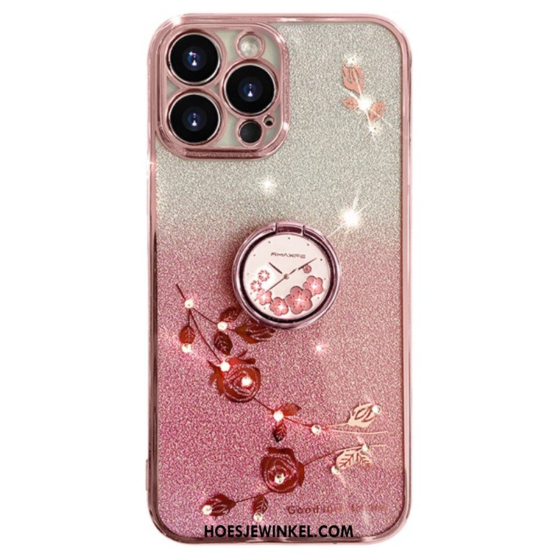 Hoesje iPhone 16 Pro Steunring Met Bloem En Strass Kadem Bescherming Hoesje