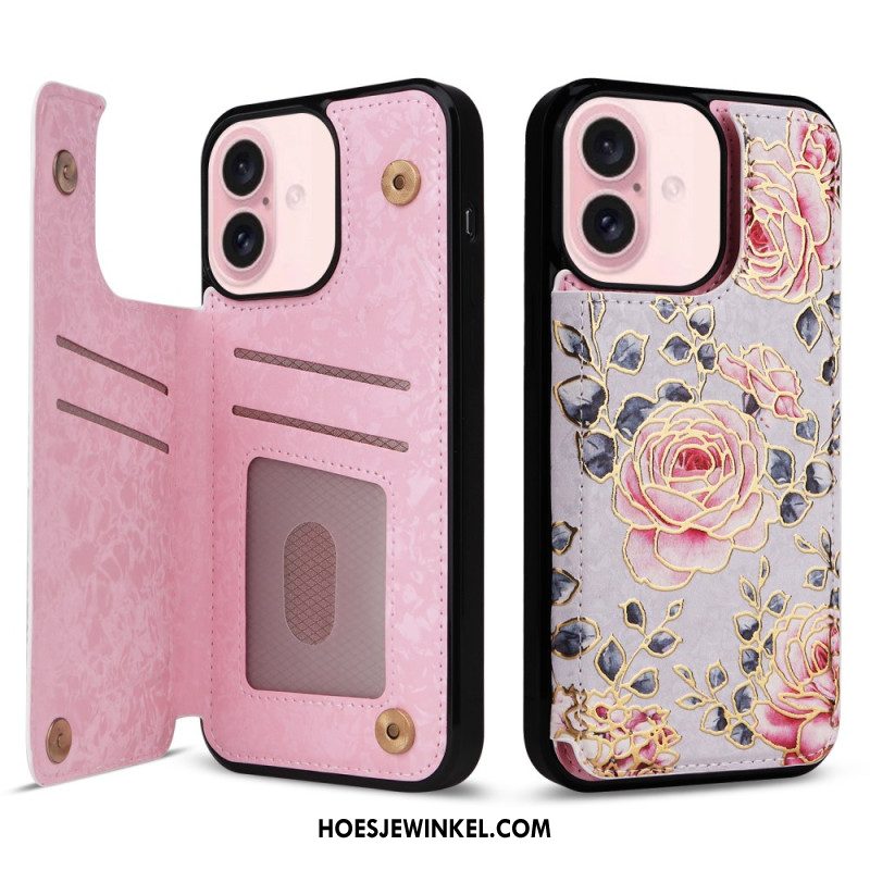 Hoesje iPhone 16 Rfid-kaarthouder Met Bloemen