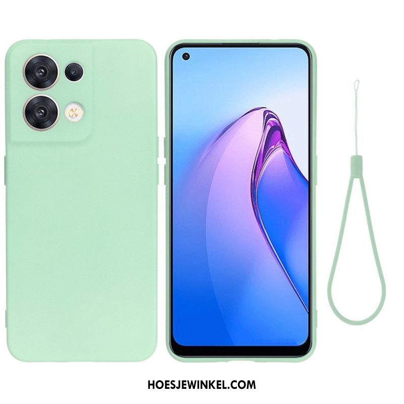 Hoesje voor Oppo Reno 8 Met Ketting Vloeibare Siliconen Met Bandjes