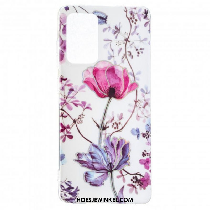 Hoesje voor Samsung Galaxy A52 4G / A52 5G / A52s 5G Gemarmerde Bloemen