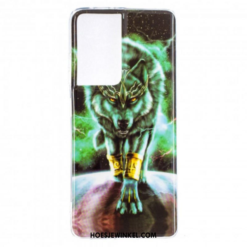 Hoesje voor Samsung Galaxy S21 Ultra 5G Fluorescerende Wolf-serie