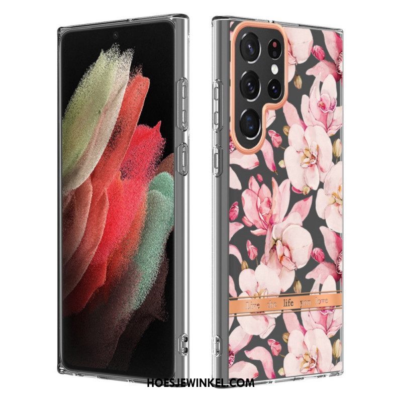 Hoesje voor Samsung Galaxy S22 Ultra 5G Bloemen Leven Het Leven Waar Je Van Houdt