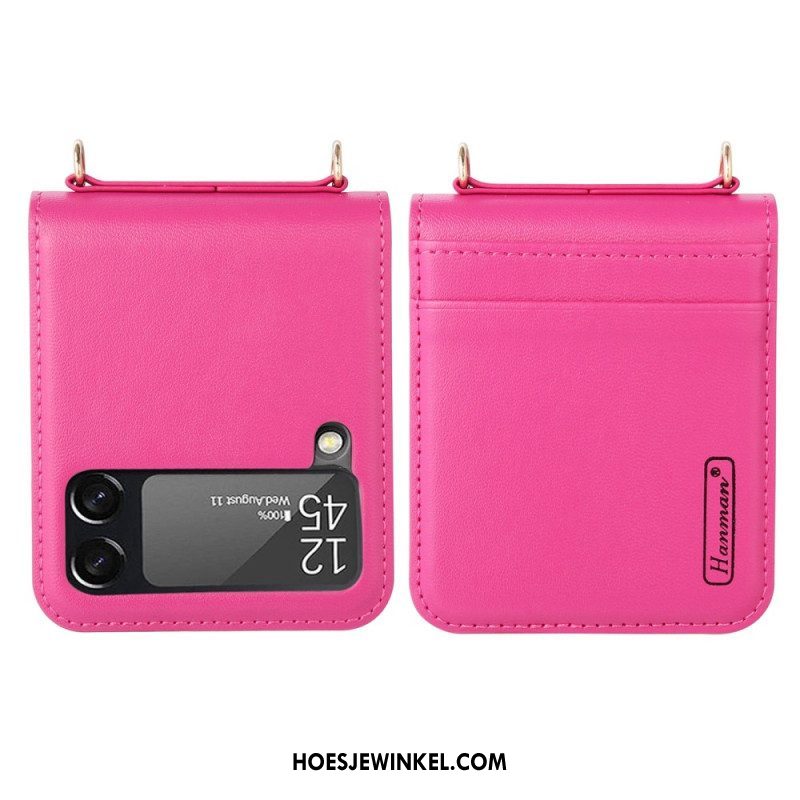 Hoesje voor Samsung Galaxy Z Flip 4 Folio-hoesje Leren Stijl Met Riem