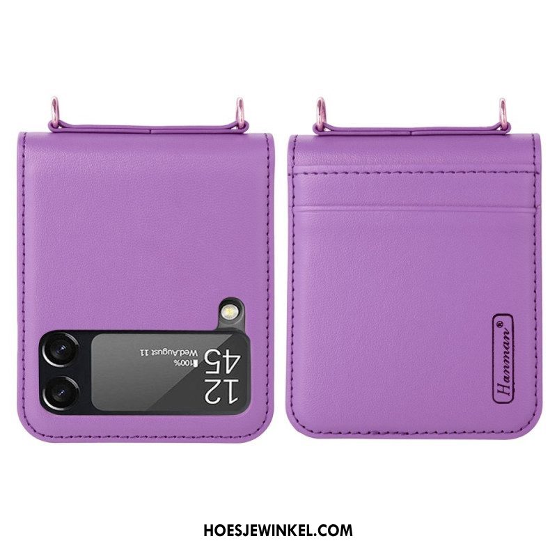 Hoesje voor Samsung Galaxy Z Flip 4 Folio-hoesje Leren Stijl Met Riem