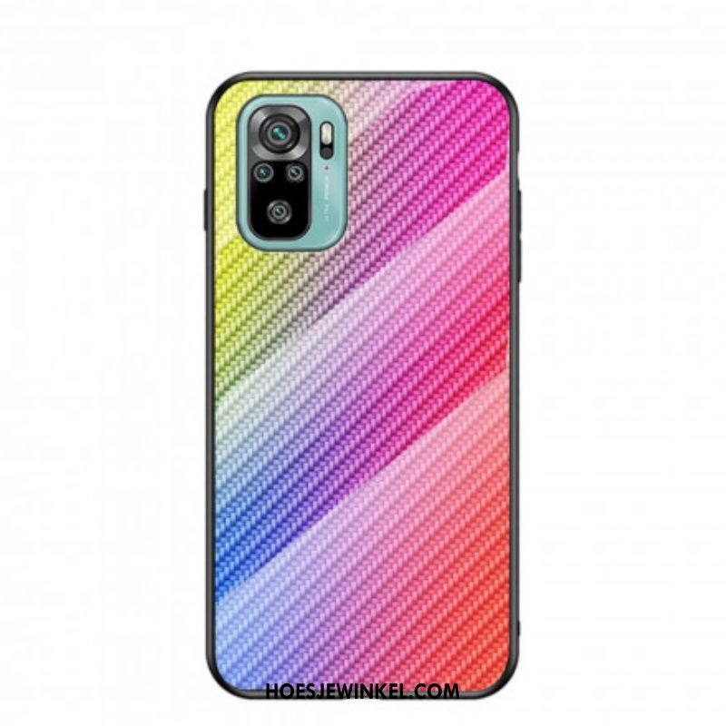 Hoesje voor Xiaomi Redmi Note 10 / 10S Koolstofvezel Gehard Glas