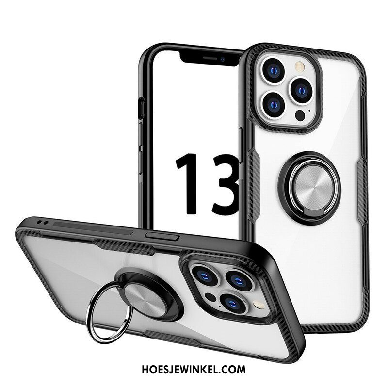 Hoesje voor iPhone 13 Pro Koolstofvezel Metalen Ring